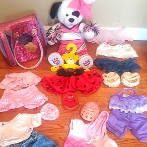 Build A Bear Cheerleader Black & White Puppy w/ Pink Cheer outfit/shoes/bow/pom